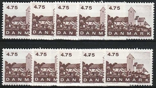 FRIMÆRKER DANMARK | 1990 - AFA 975 - Jyske landsbykirker - 4,75 Kr. brun x 10 stk. - Postfrisk